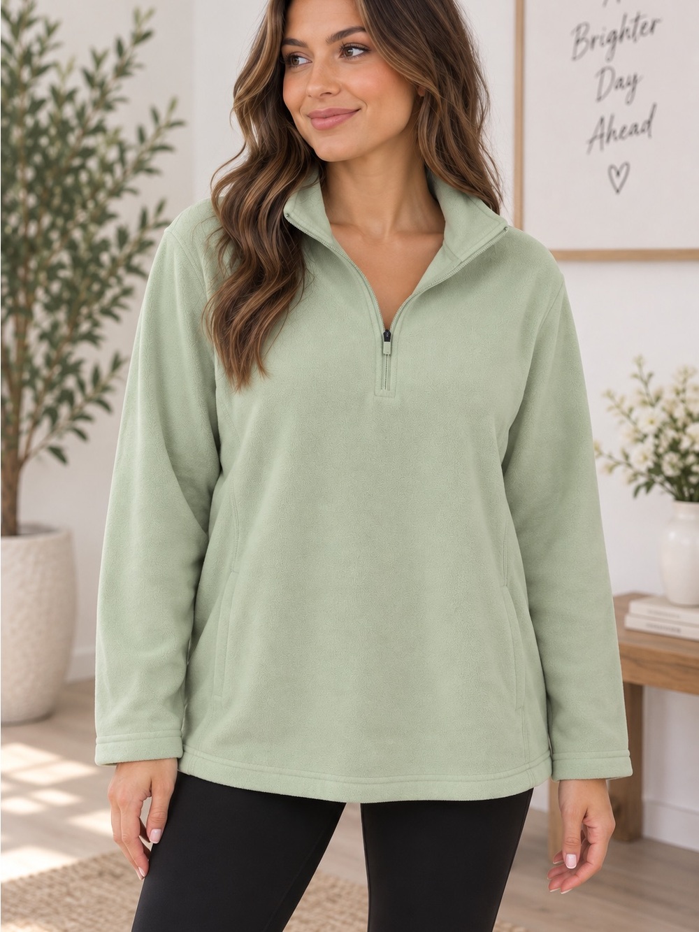 Lands’ End Women’s Green Fleece Quarter Zip Pullover 3x